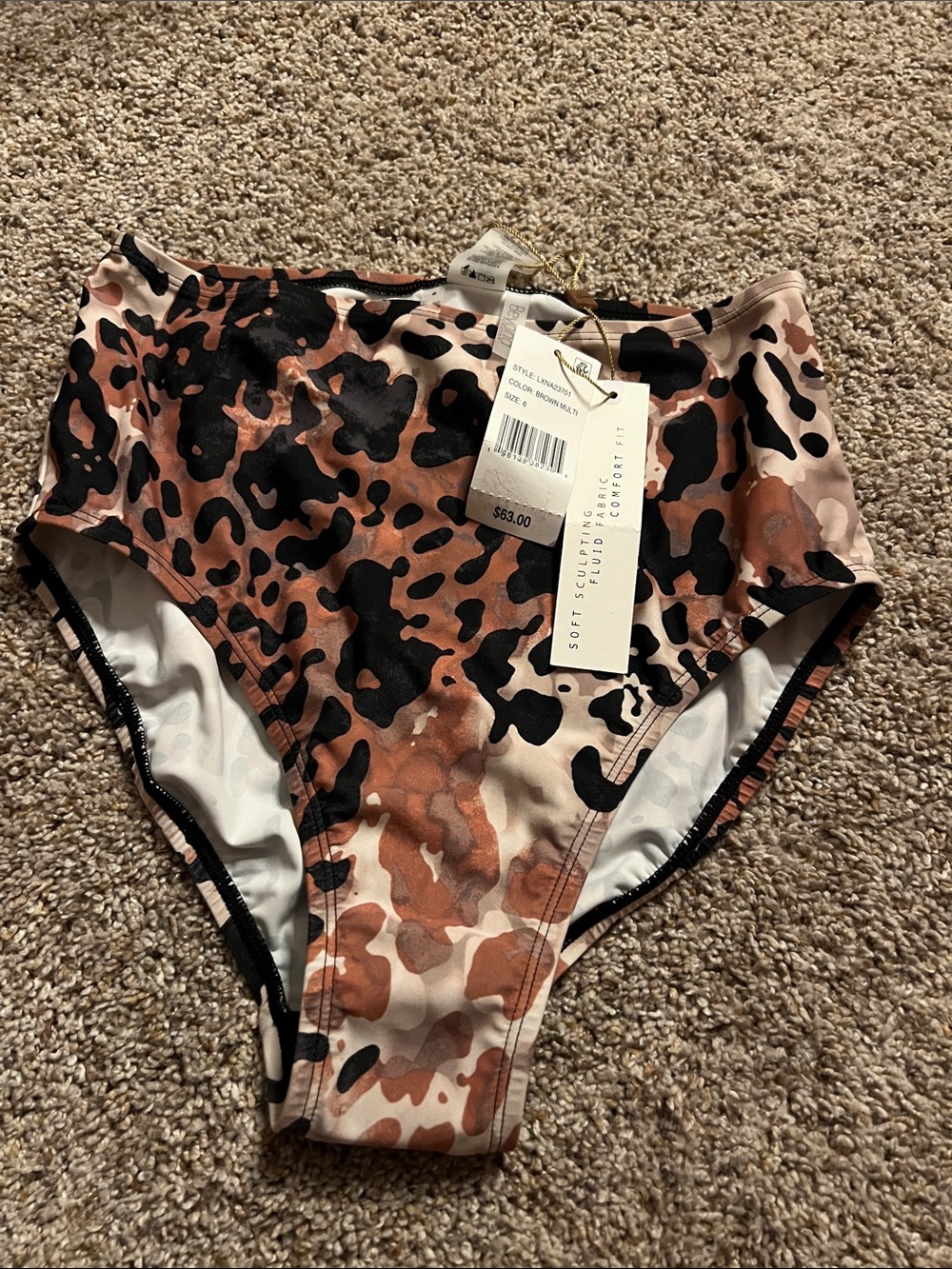 High-Waist Leopard Print Swim Bottoms - Brown